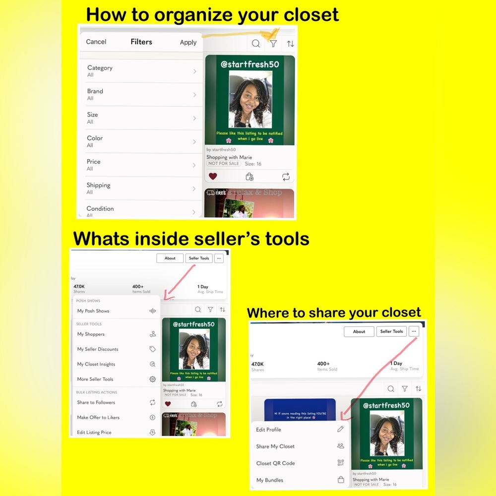 How to organize your closet, how to share closet, what’s inside seller”s tools.